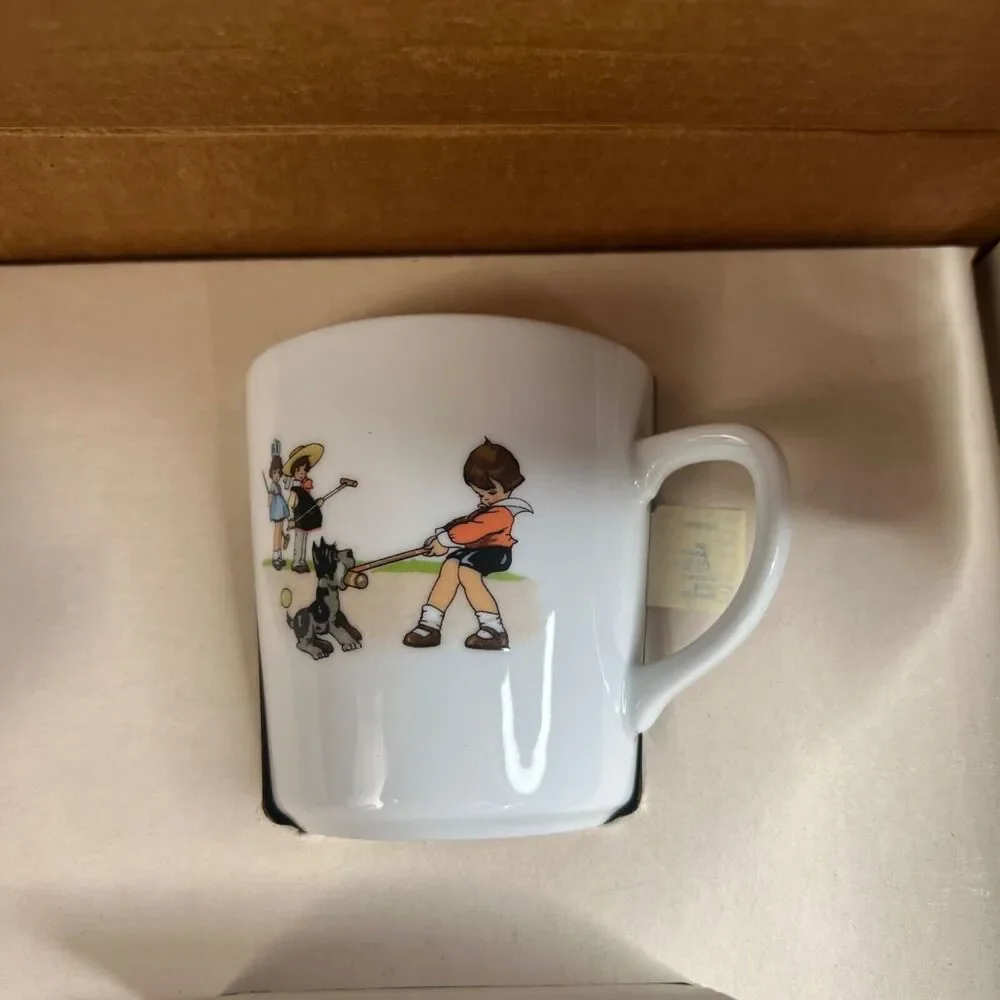 NIB Pier 1 Imports Children Playing Games Croquet Dog Complete Plate Bowl Cup Se